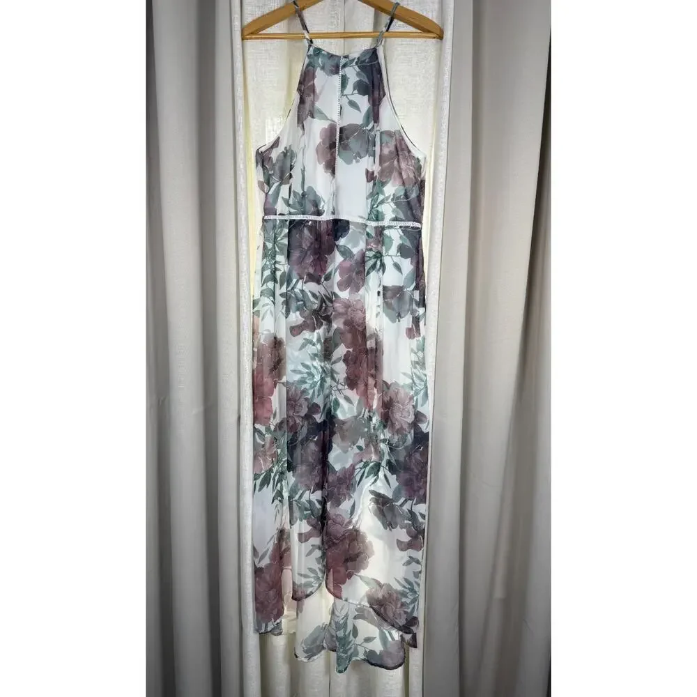 Y2K Charlotte Russe 1X Floral Chiffon Handkerchief Hem Dress Fairycore Whimsigot - Picture 1 of 12